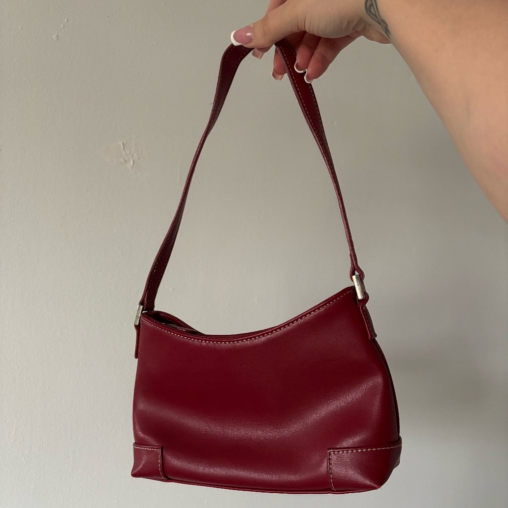Red patent leather shoulder bag